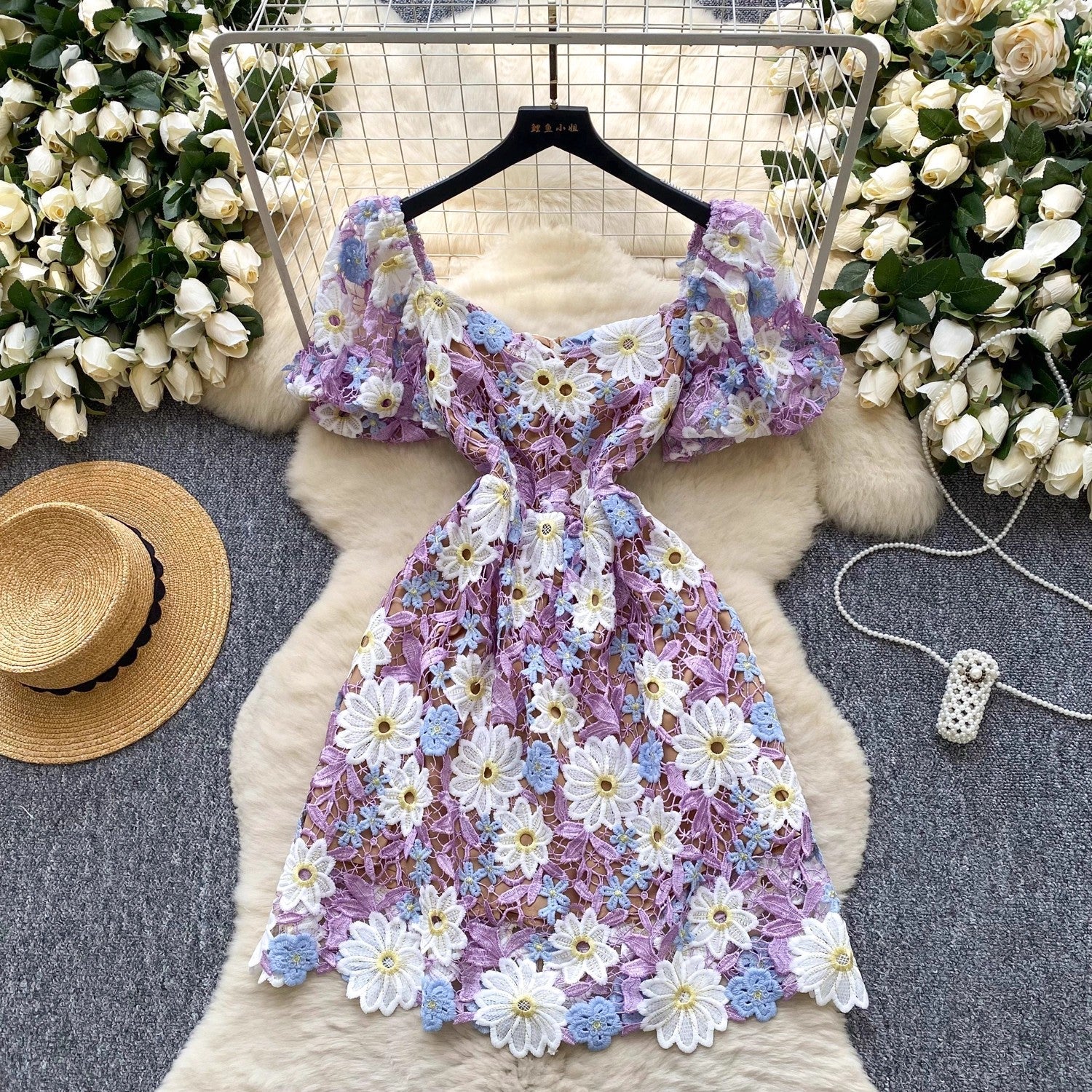 Elegant Flower Embroidery Lace Hollow Out Prom Dresses Mini Dresses - Tophatter Daily Deals