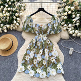 Elegant Flower Embroidery Lace Hollow Out Prom Dresses Green Mini Dresses - Tophatter Daily Deals