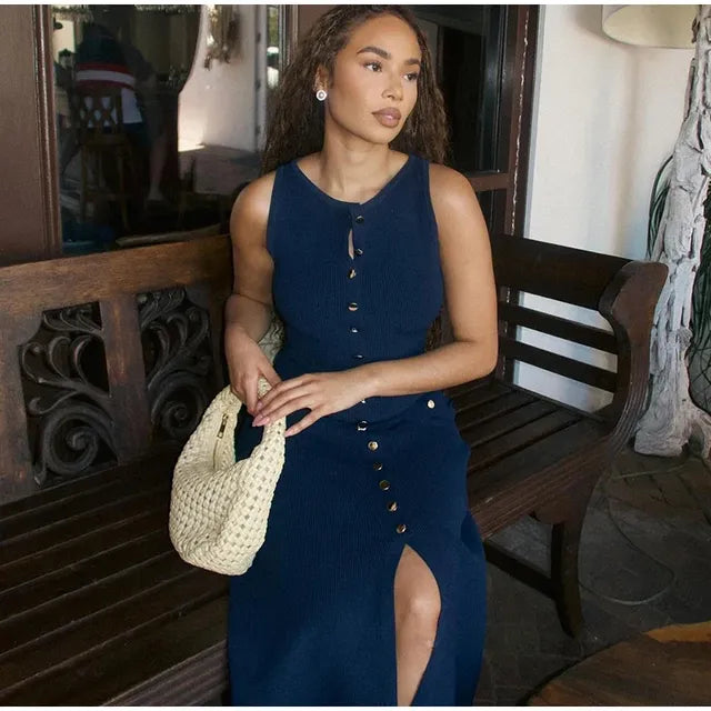 Elegant Lady Knitted Long Dresses Sleeveless Dresses - Tophatter Daily Deals