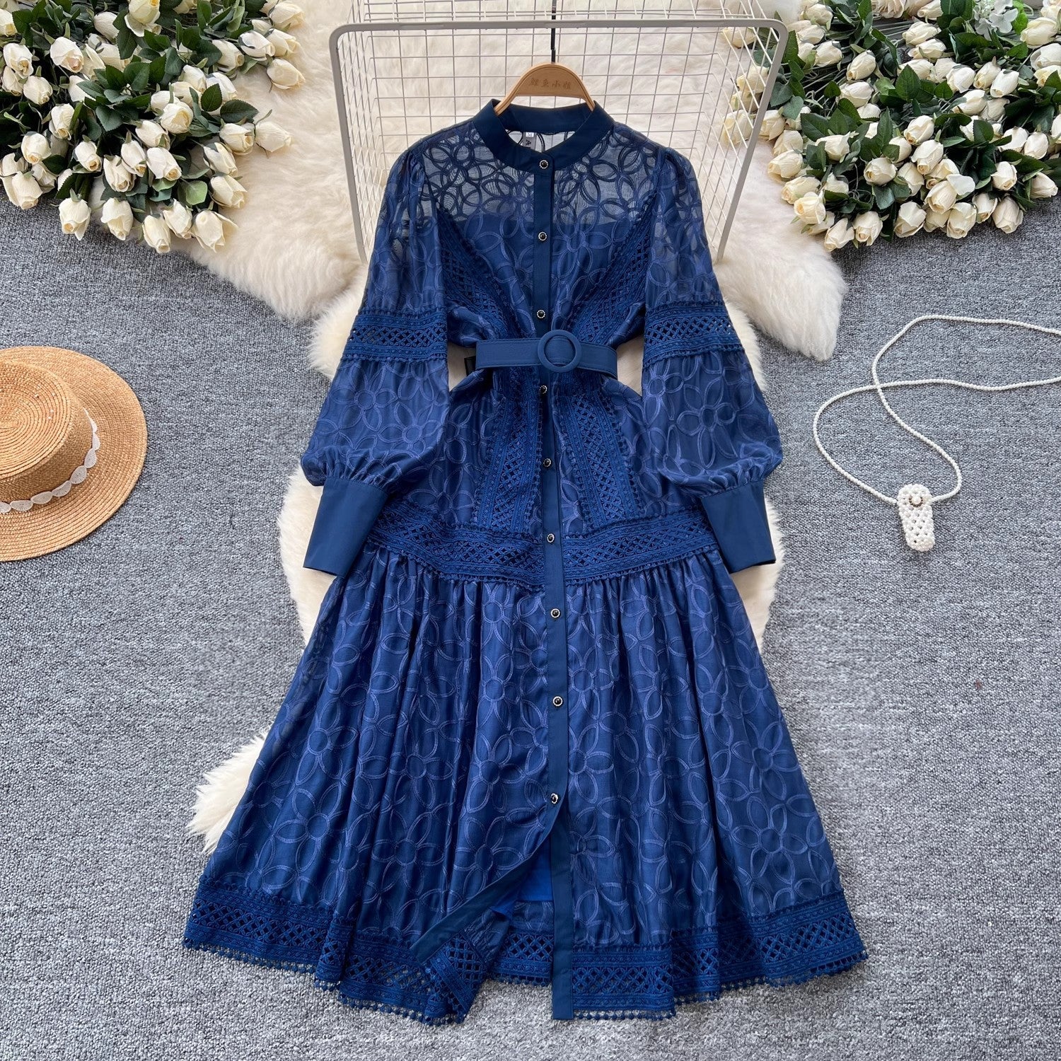 Elegant Single Breasted Party Midi Dresses Blue Midi Dresses - Tophatter Daily Deals