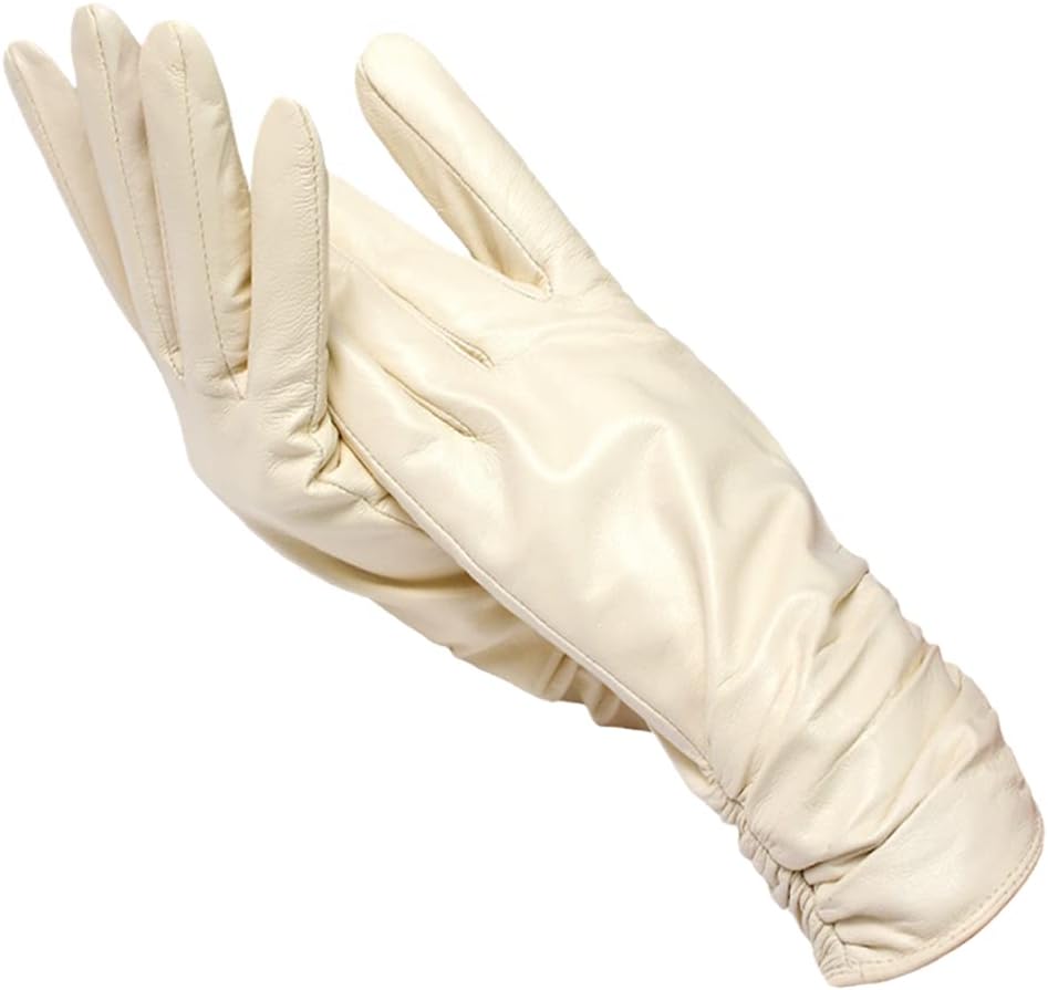 Soft Classic Women Leather Gloves - Tailored Wool Lined Beige - Tophatter Daily Deals