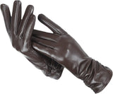 Soft Classic Women Leather Gloves - Tailored Wool Lined Donkerbruin - Tophatter Daily Deals