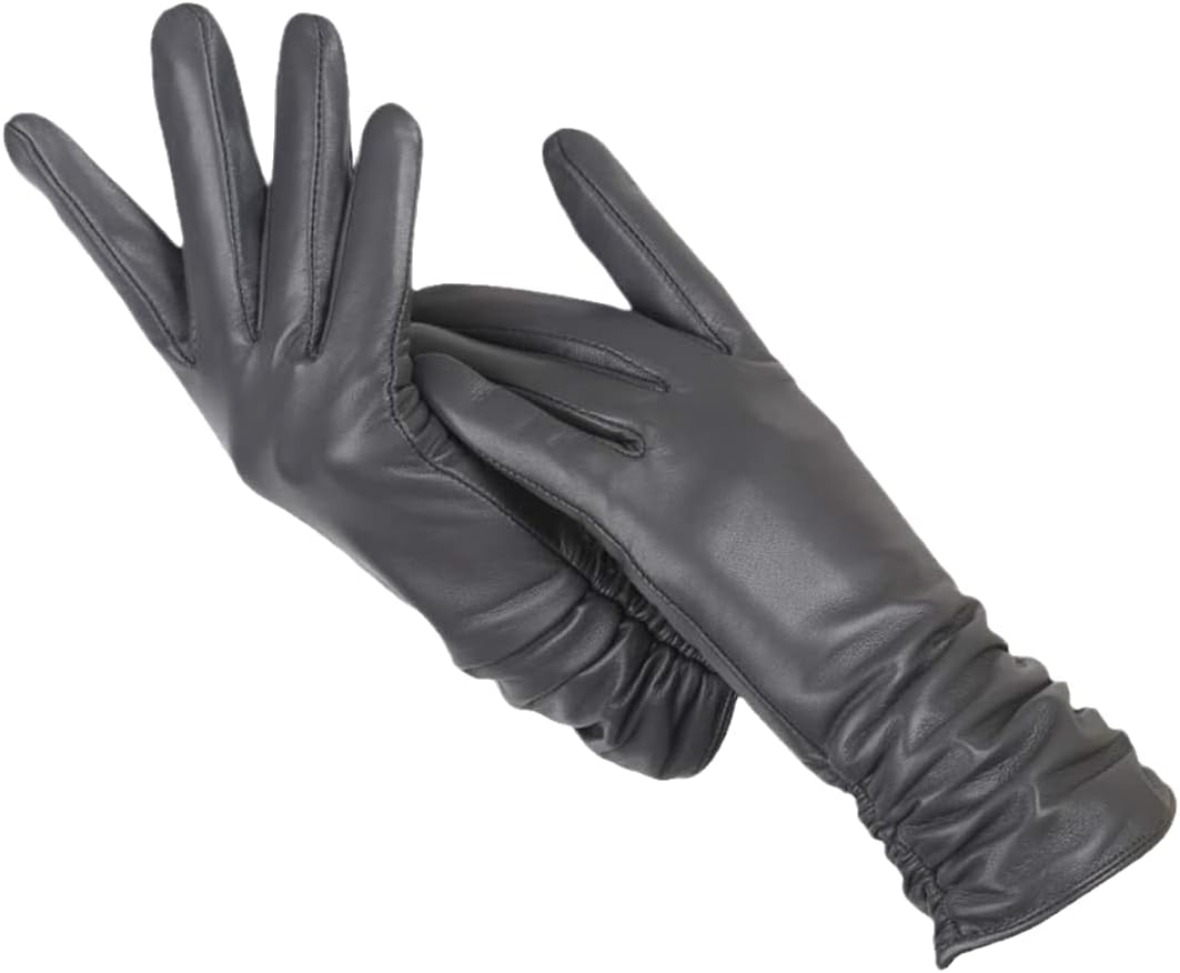 Soft Classic Women Leather Gloves - Tailored Wool Lined Dark gray - Tophatter Daily Deals