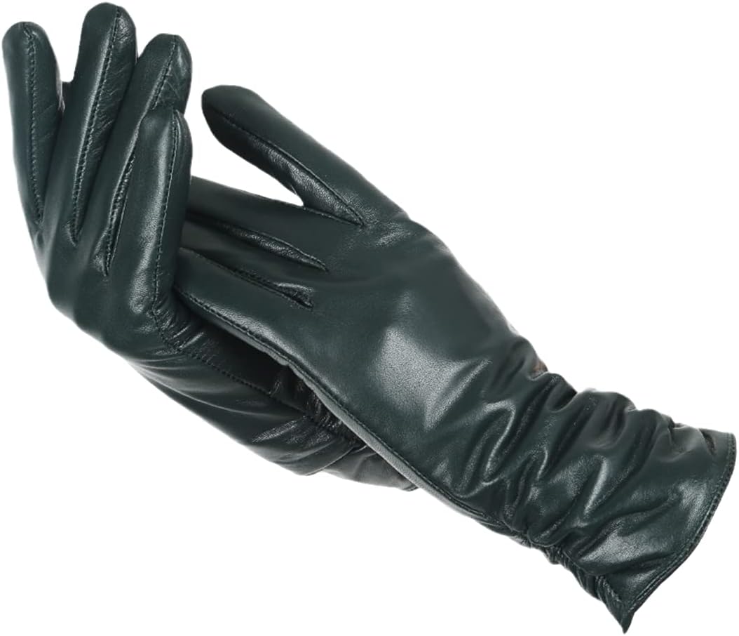 Soft Classic Women Leather Gloves - Tailored Wool Lined Darkgreen - Tophatter Daily Deals