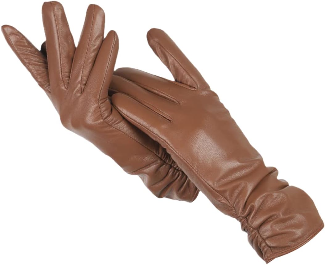 Soft Classic Women Leather Gloves - Tailored Wool Lined Khaki - Tophatter Daily Deals