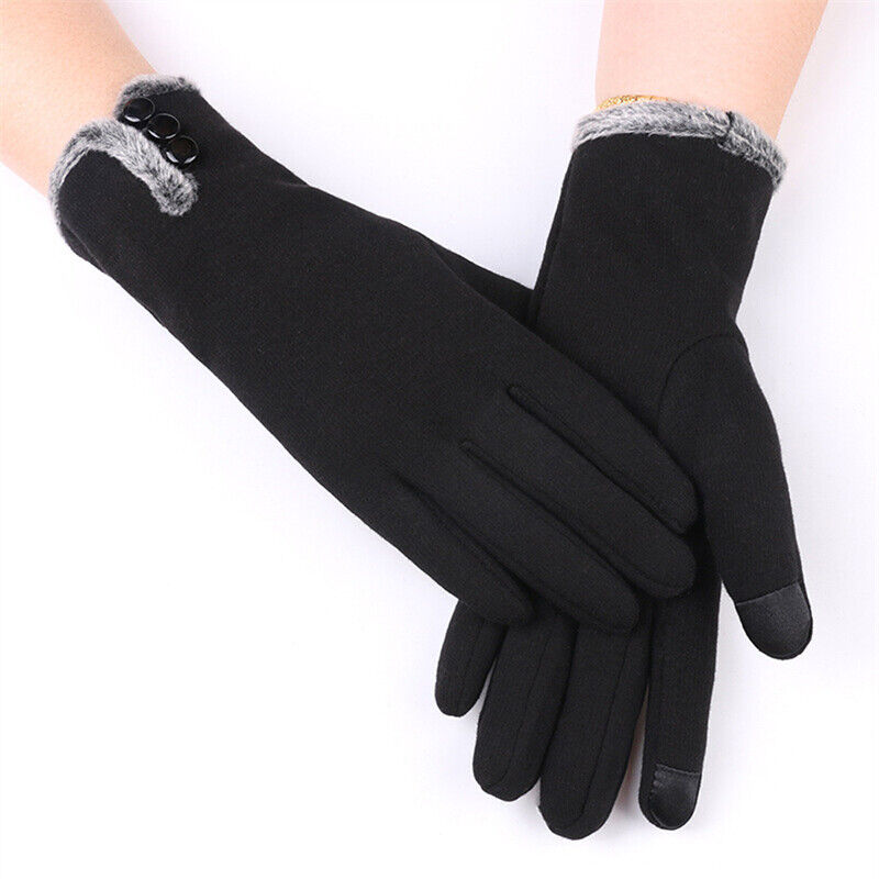 Insulating Women’s Gloves - Fitted Faux Fur Cuff, Cashmere Black A - Tophatter Daily Deals