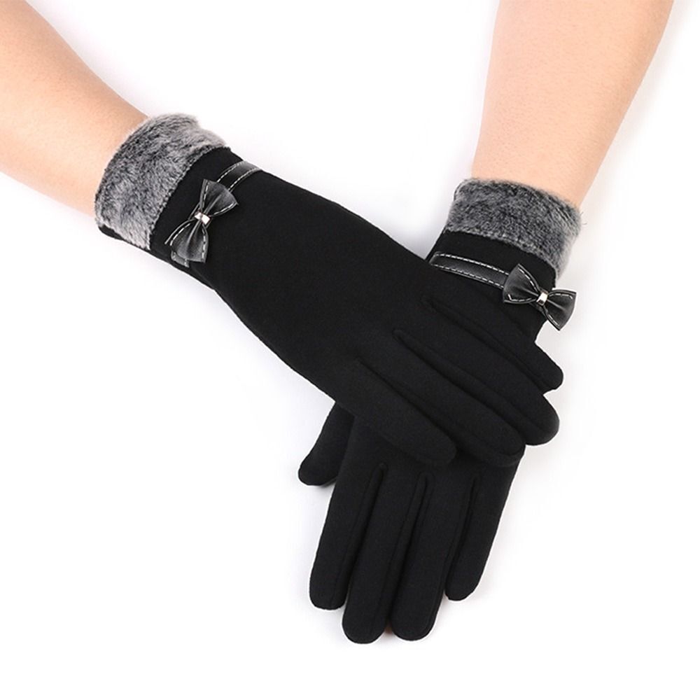 Insulating Women’s Gloves - Fitted Faux Fur Cuff, Cashmere Black B - Tophatter Daily Deals