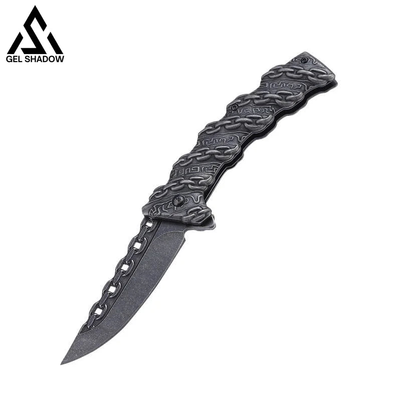 Embossed Chain Folding Knife-GS27 Black Pocket Knives - Tophatter Daily Deals