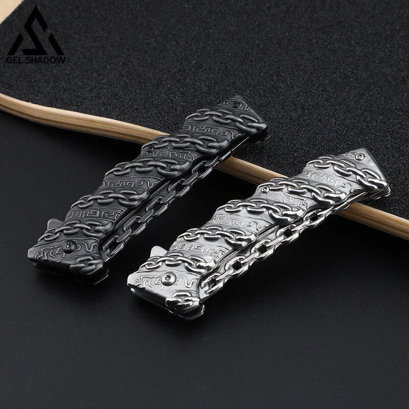 Embossed Chain Folding Knife-GS27 Pocket Knives - Tophatter Daily Deals
