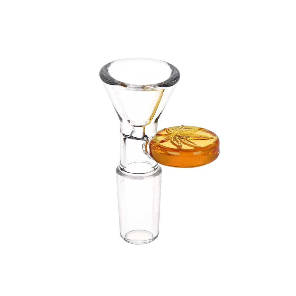 Embossed Leaf Herb Slide Transparent Yellow Glass Bong Bowls - Tophatter Daily Deals