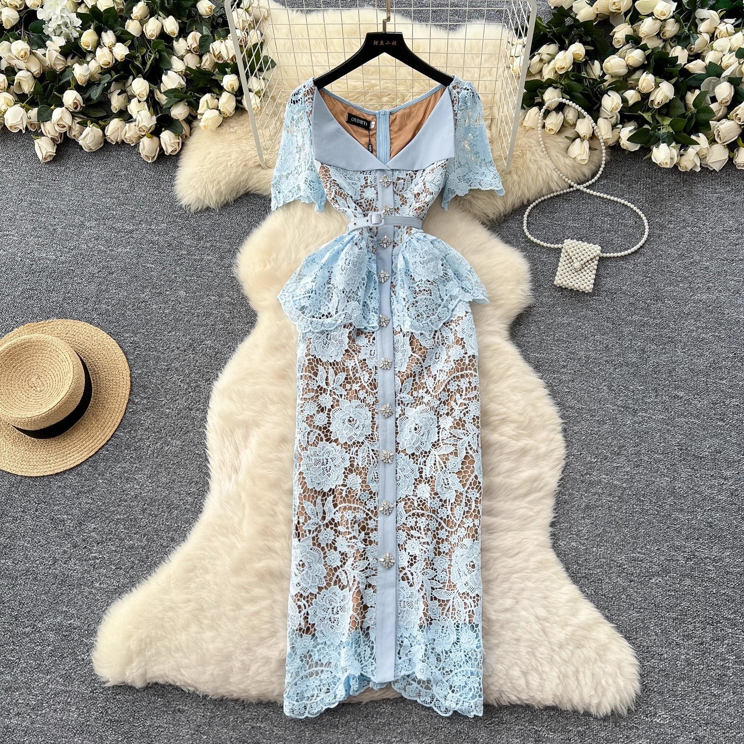 Women Beaded Diamonds Embroidery Evening Midi Dress Midi Dresses - Tophatter Daily Deals