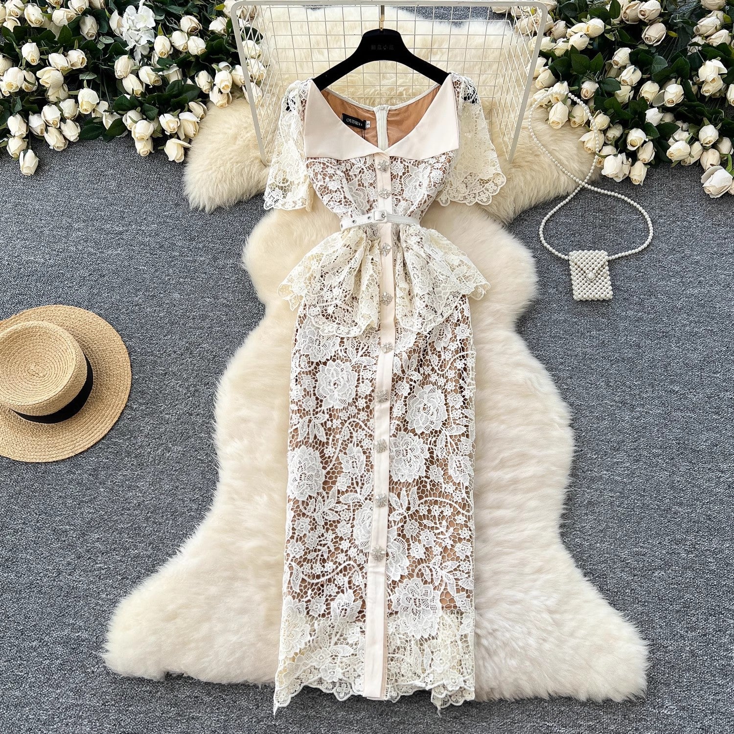 Women Beaded Diamonds Embroidery Evening Midi Dress Midi Dresses - Tophatter Daily Deals