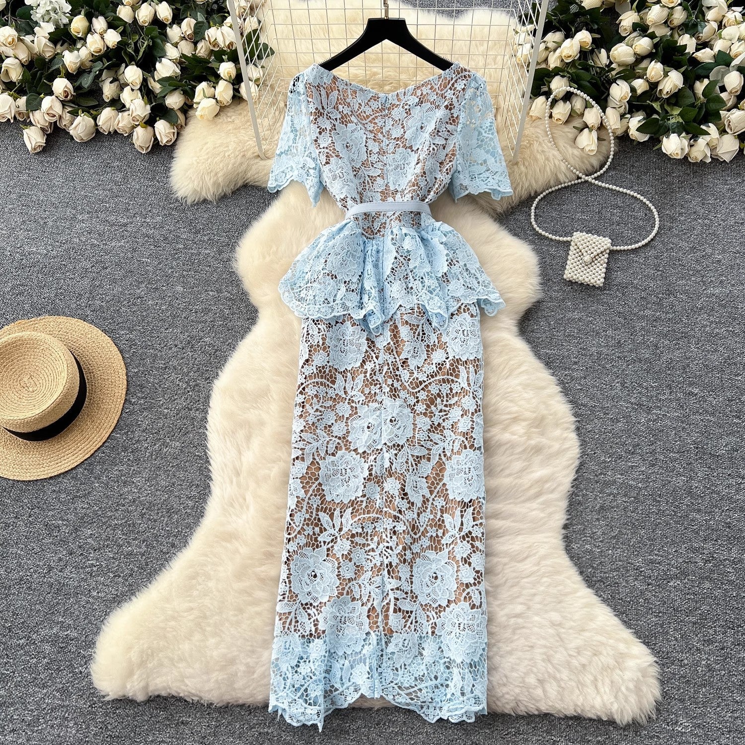 Women Beaded Diamonds Embroidery Evening Midi Dress Midi Dresses - Tophatter Daily Deals