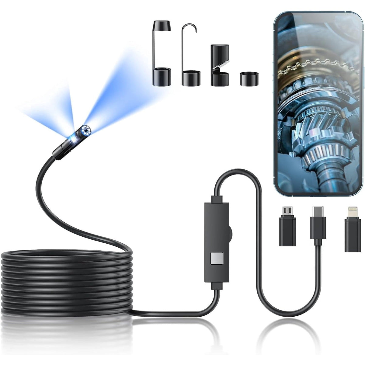 1920p HD Endoscope Inspection Camera with 8 Level LED Light, IP67, for iPhone and Android Cameras & Drones - Tophatter Daily Deals