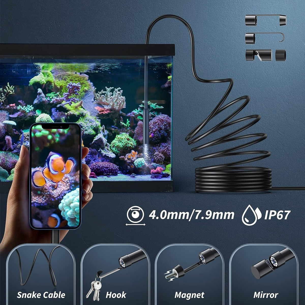 1920p HD Endoscope Inspection Camera with 8 Level LED Light, IP67, for iPhone and Android Cameras & Drones - Tophatter Daily Deals