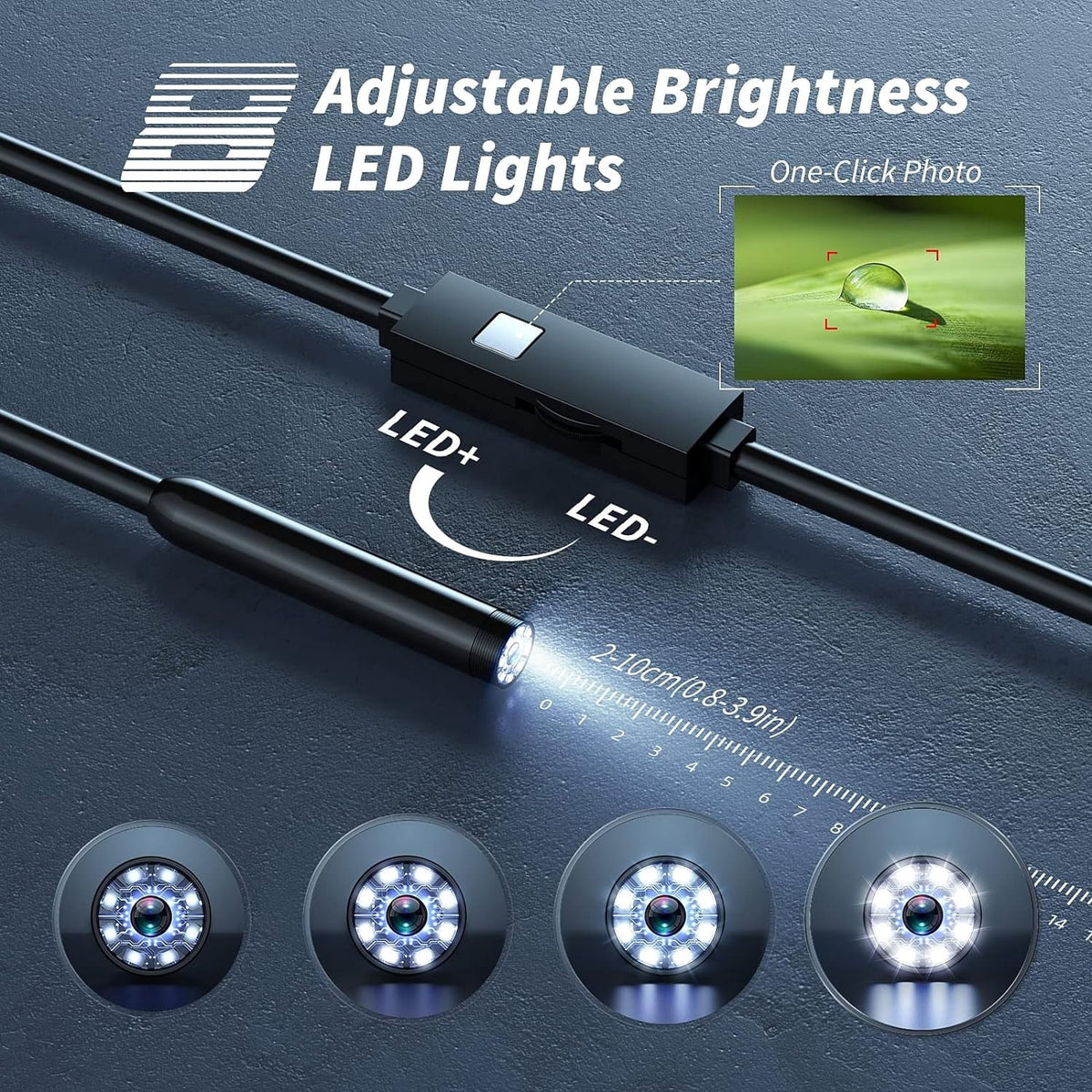1920p HD Endoscope Inspection Camera with 8 Level LED Light, IP67, for iPhone and Android Cameras & Drones - Tophatter Daily Deals