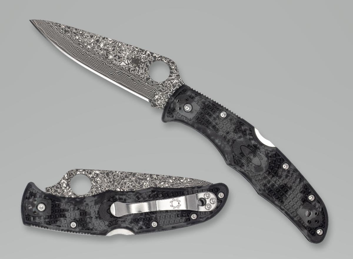Spyderco Endura 4 - Damascus Blade - Black and Grey ZOME Handle - Distributor Exclusive- C10ZPGYD Folding Knives - Tophatter Daily Deals