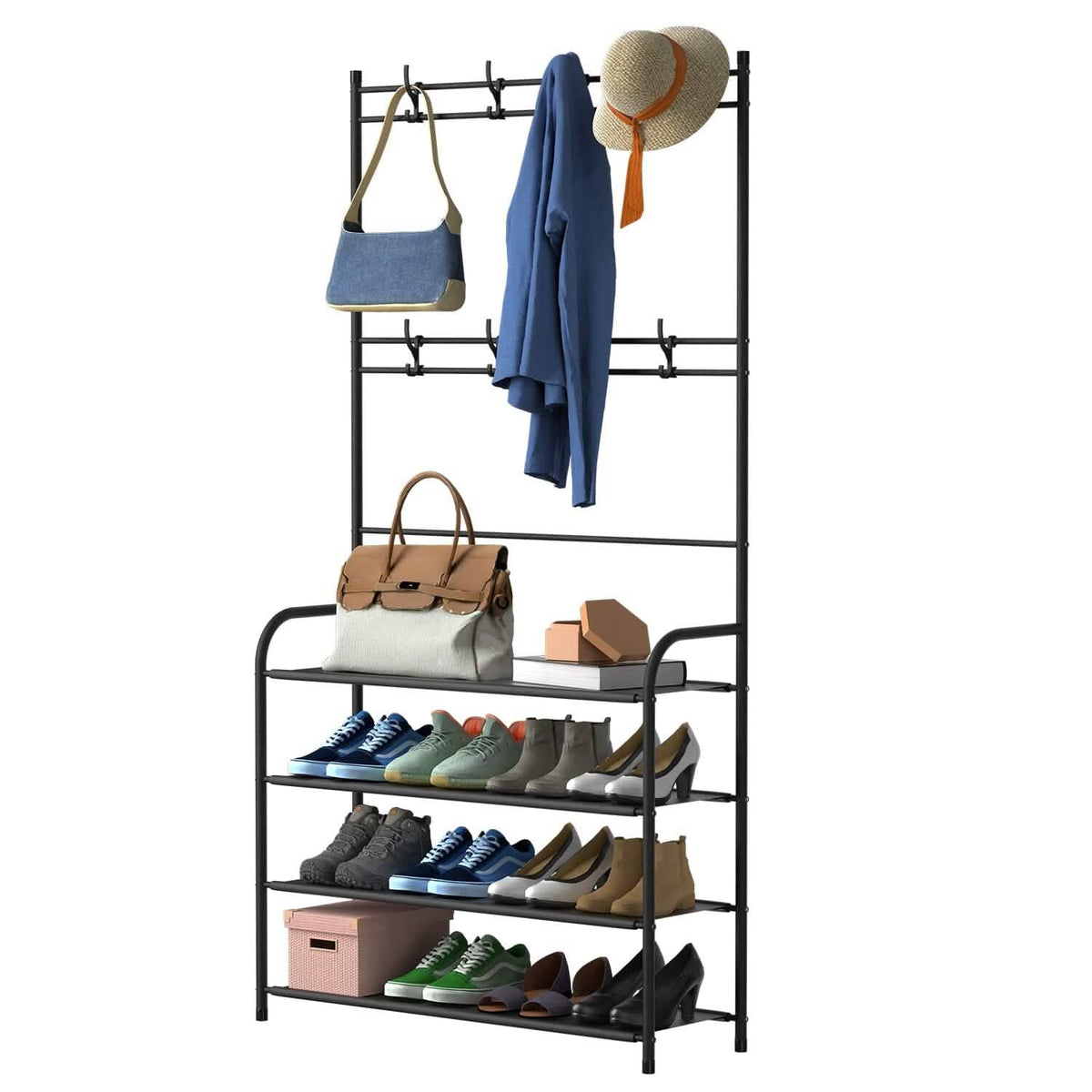 Entryway Coat Hat Rack Shoe Storage Shelf 4-Tier Storage & Organization - Tophatter Daily Deals