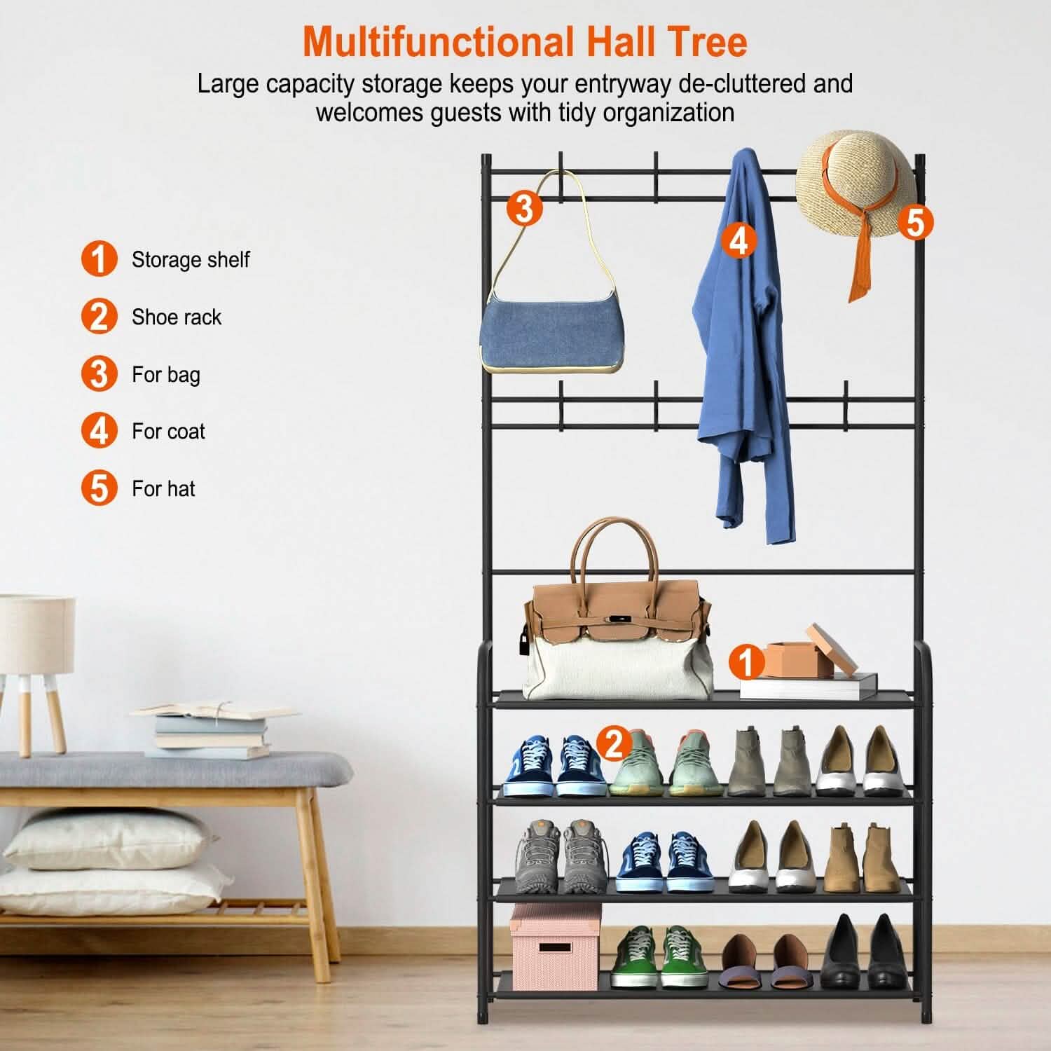 Entryway Coat Hat Rack Shoe Storage Shelf Storage & Organization - Tophatter Daily Deals