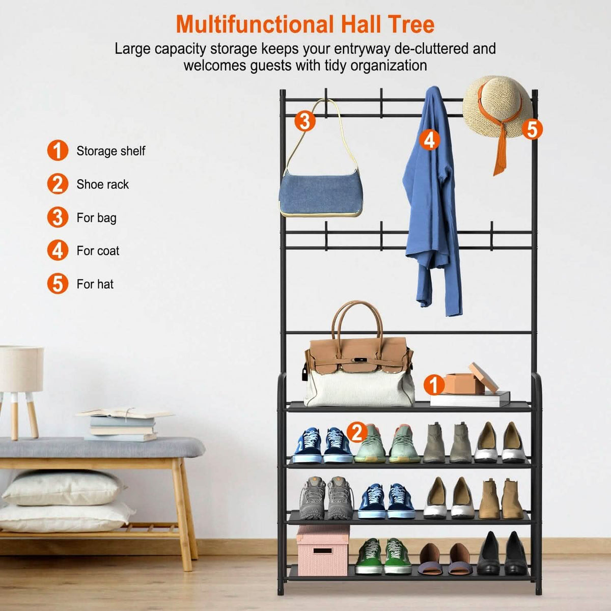 Entryway Coat Hat Rack Shoe Storage Shelf Storage & Organization - Tophatter Daily Deals