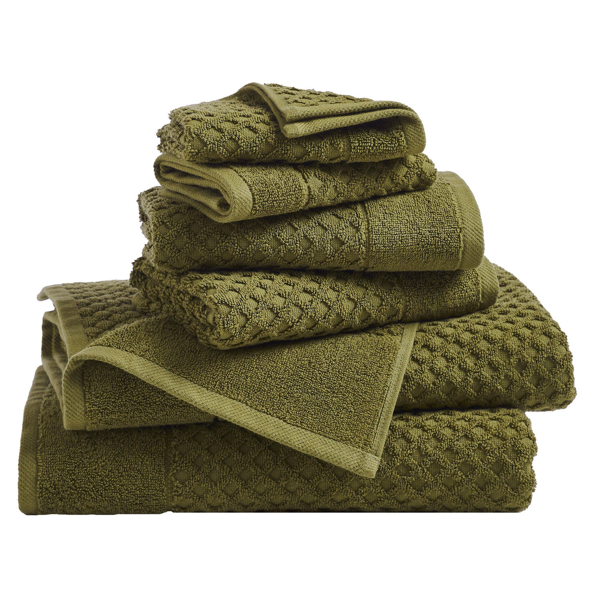 Cotton Diamond Waffle Weave Bath Towel Set - Grayson Collection 6 Piece Set Olive Bath - Tophatter Daily Deals