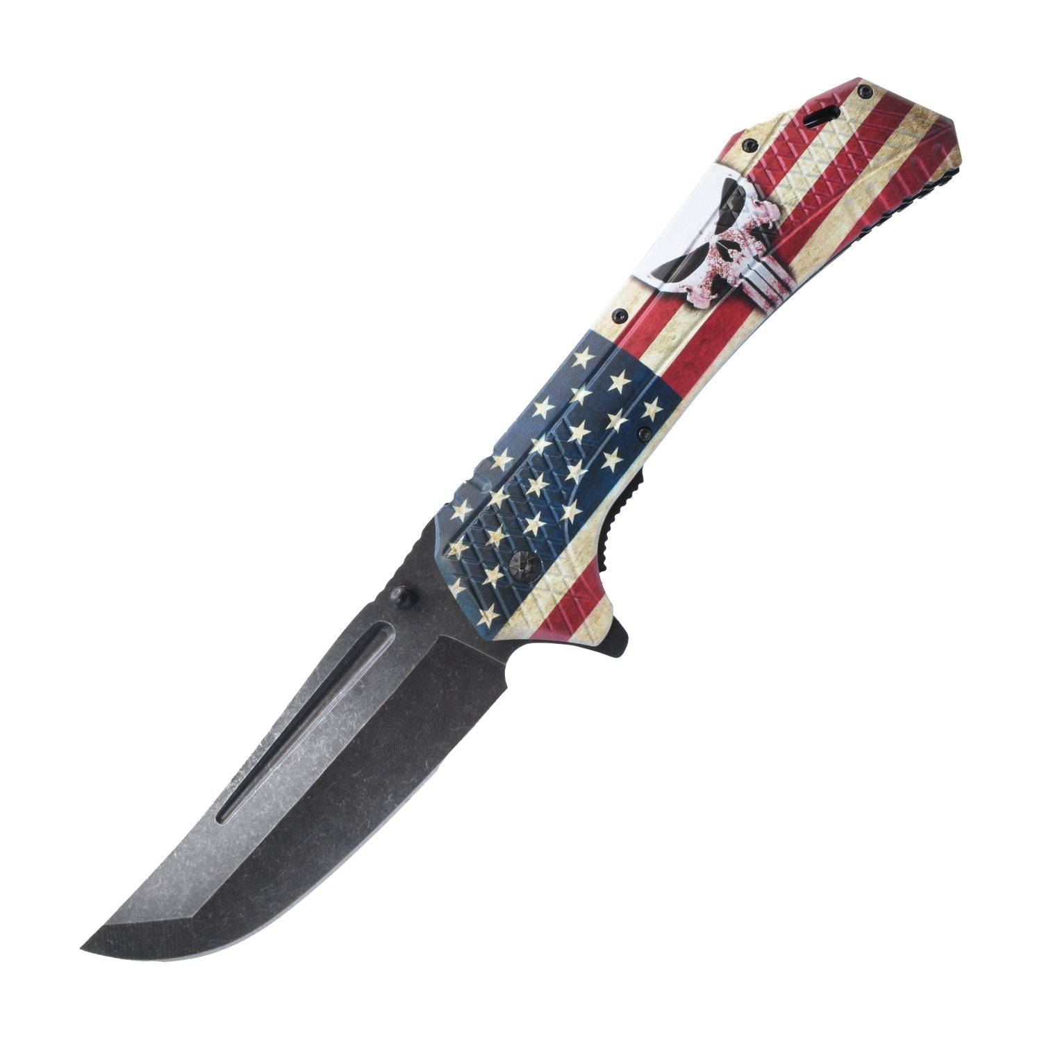12.25" American Flag Knife US Flag w Skull Knife - Tophatter Daily Deals