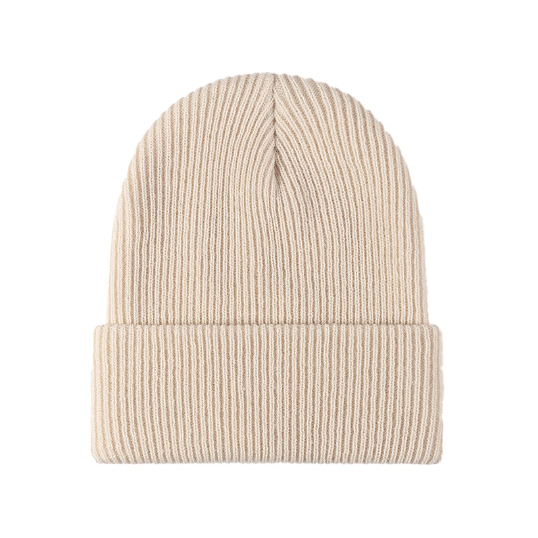 Warm Versatile Beanie - Folded Cuff Ribbed Knit, Winter Beige - Tophatter Daily Deals