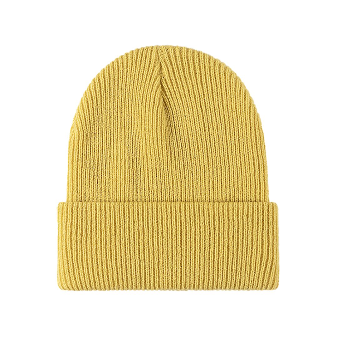 Warm Versatile Beanie - Folded Cuff Ribbed Knit, Winter Yellow - Tophatter Daily Deals