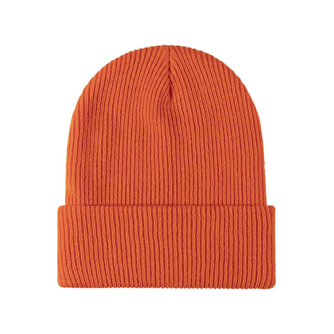 Warm Versatile Beanie - Folded Cuff Ribbed Knit, Winter Orange - Tophatter Daily Deals
