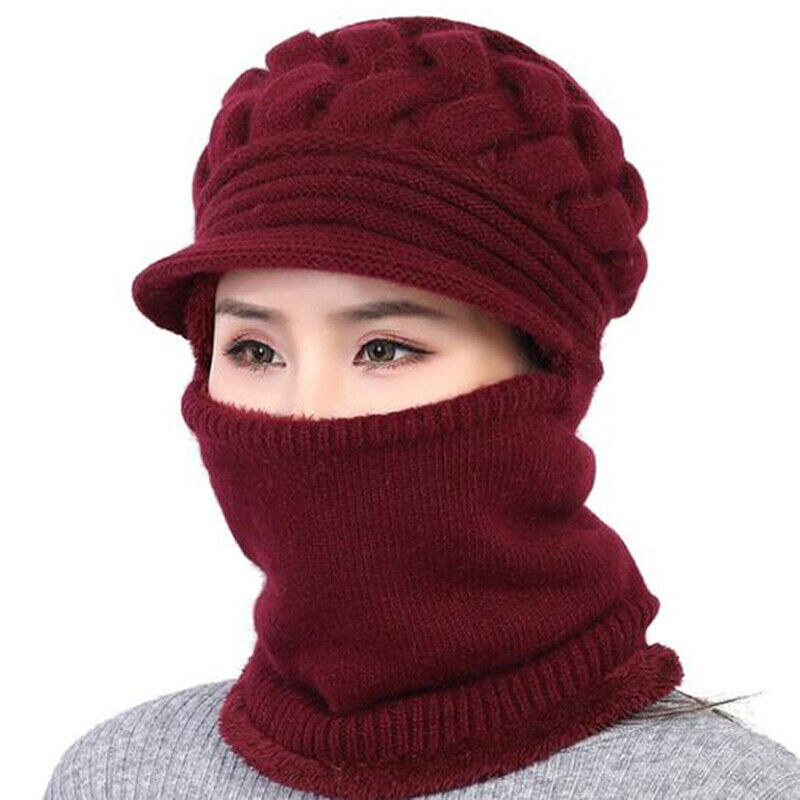 Insulating Women's Winter Hat Set - Cable Knit, Wool Bordeaux - Tophatter Daily Deals