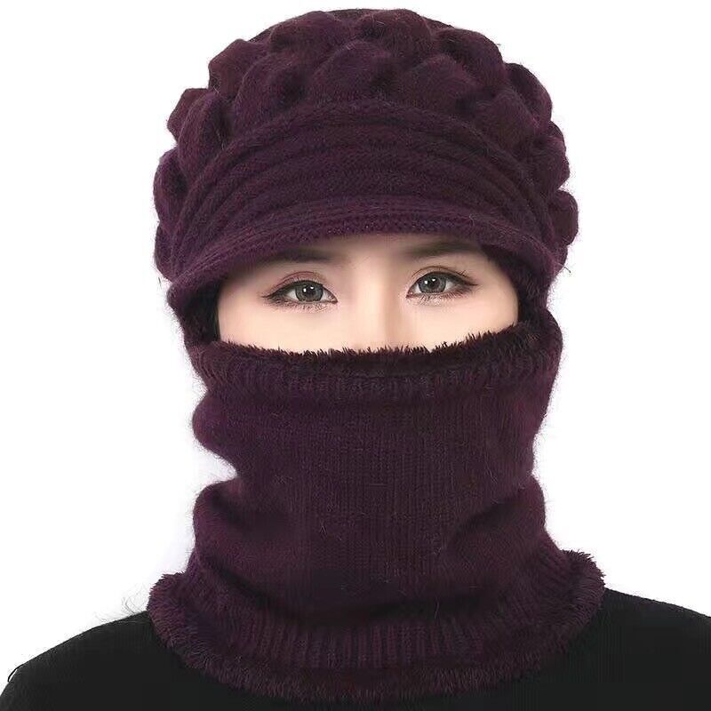 Insulating Women's Winter Hat Set - Cable Knit, Wool Donkerpaars - Tophatter Daily Deals