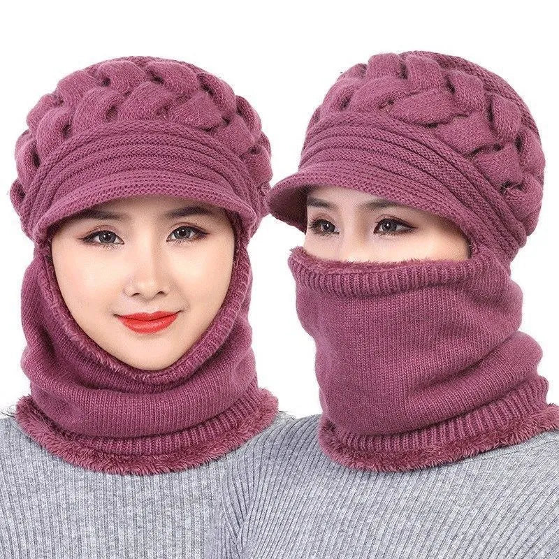 Insulating Women's Winter Hat Set - Cable Knit, Wool Pink - Tophatter Daily Deals