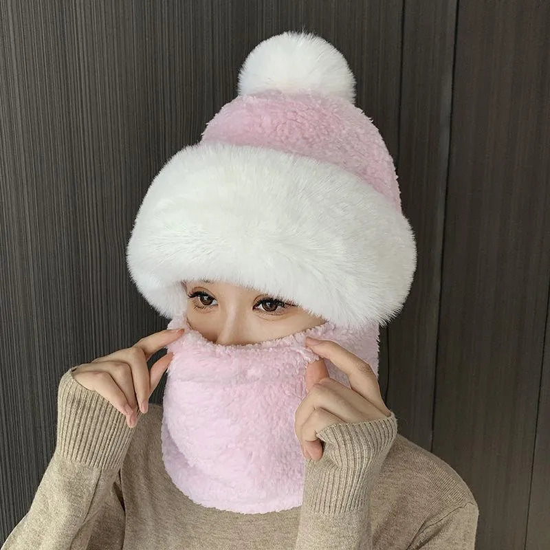 Warm Cozy Women Hat And Neckwarmer - Plush Faux Fur Winter Pink - Tophatter Daily Deals