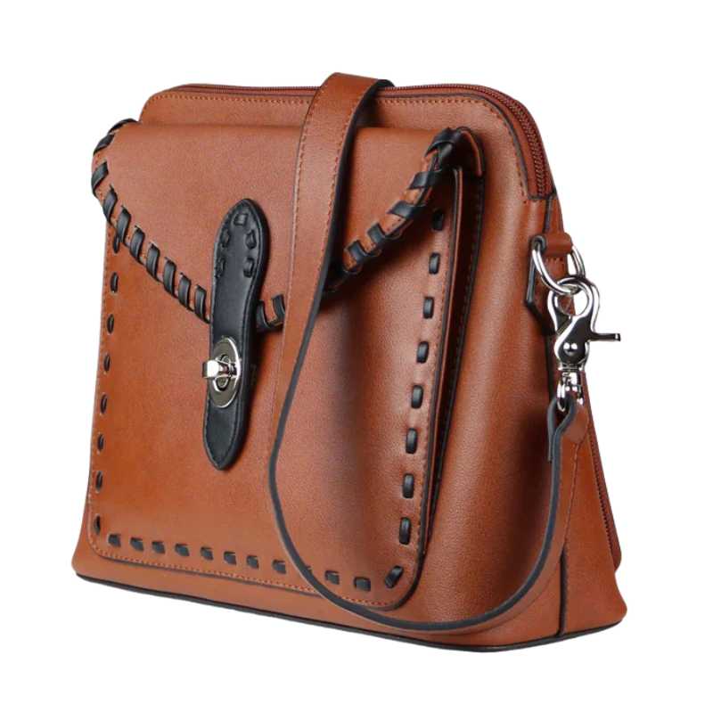 Concealed Carry Evelyn Leather Crossbody Lockable Handbag Handgun Purses - Tophatter Daily Deals