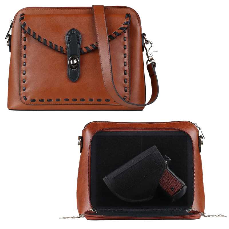 Concealed Carry Evelyn Leather Crossbody Lockable Handbag Handgun Purses - Tophatter Daily Deals