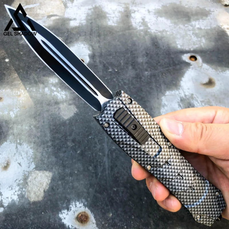 Everyday OTF Carry Combat Knives-GS01 Carbon Fiber Pocket Knives - Tophatter Daily Deals