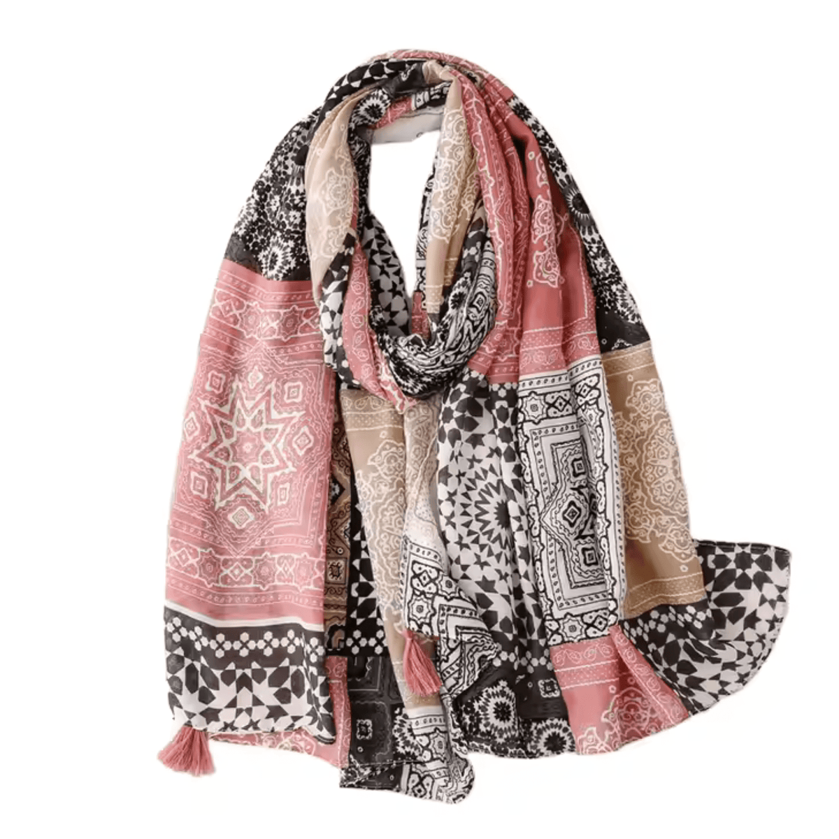 Bohemian Geometric Print Scarf with Tassel Accents Multi Scarves - Tophatter Daily Deals