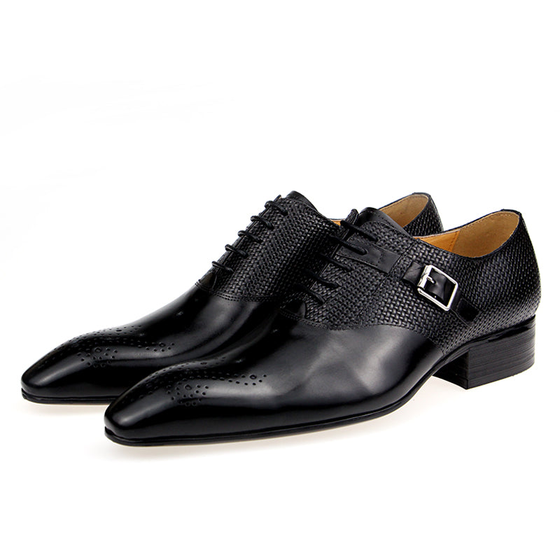 Exquisite Metal Buckle Genuine Leather Men Business Shoes Black Men Dresses Shoes - Tophatter Daily Deals
