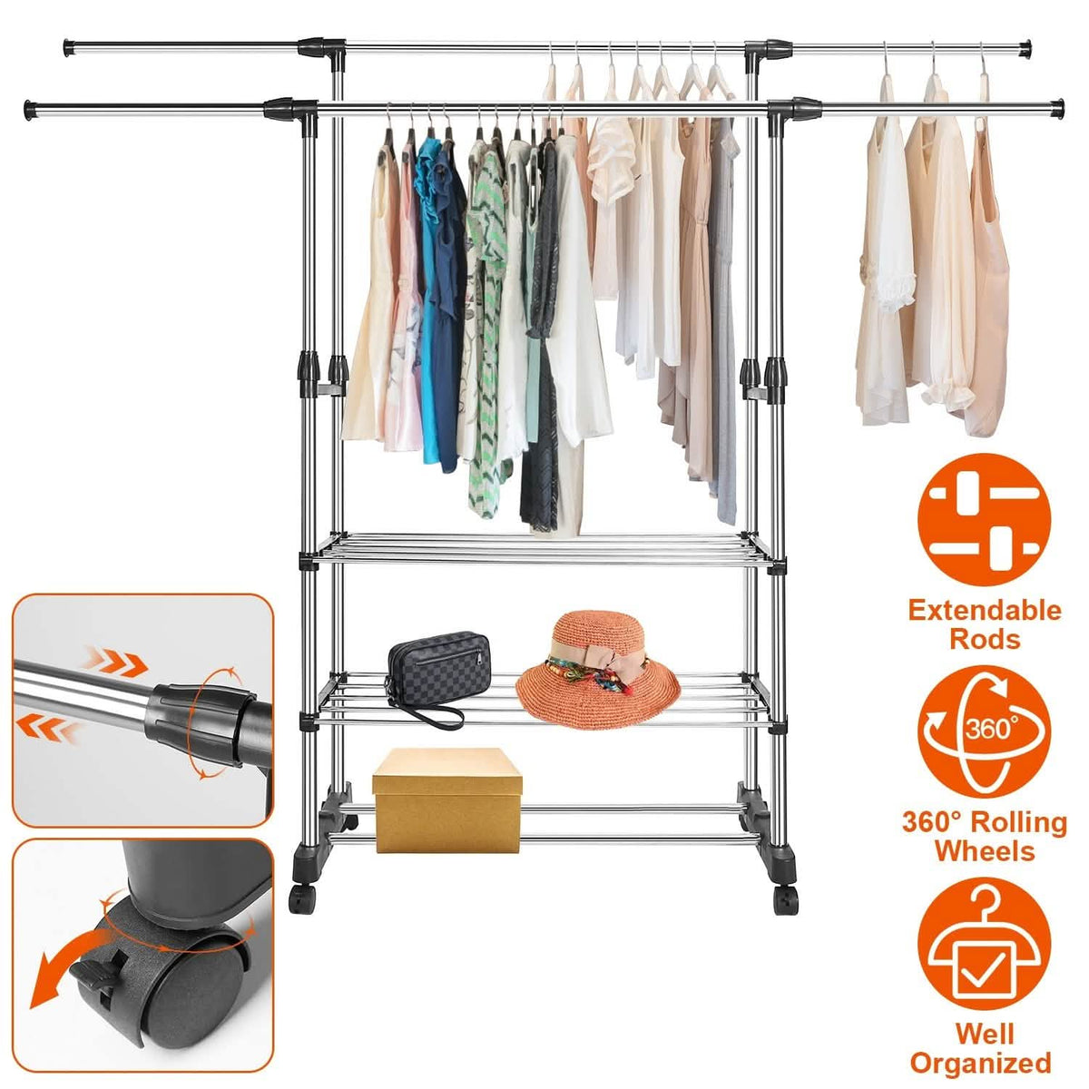 Extendable Garment Hanging Rack Storage & Organization - Tophatter Daily Deals