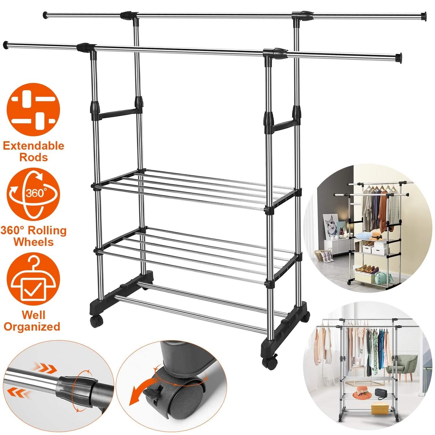 Extendable Garment Hanging Rack Storage & Organization - Tophatter Daily Deals