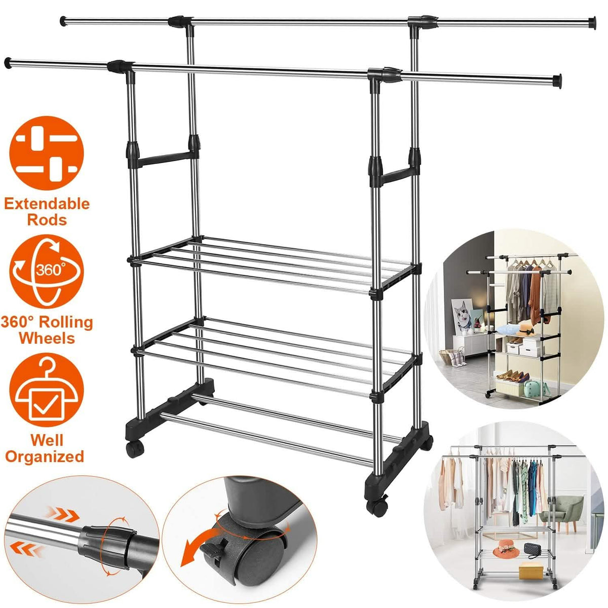 Extendable Garment Hanging Rack Storage & Organization - Tophatter Daily Deals