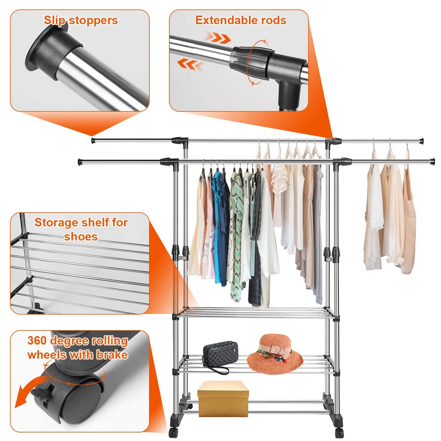 Extendable Garment Hanging Rack Storage & Organization - Tophatter Daily Deals