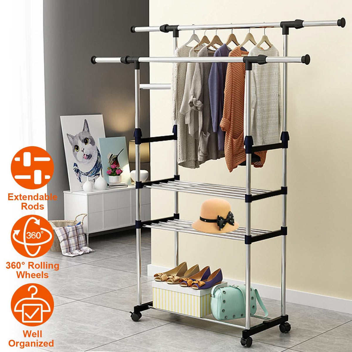 Extendable Garment Hanging Rack Storage & Organization - Tophatter Daily Deals