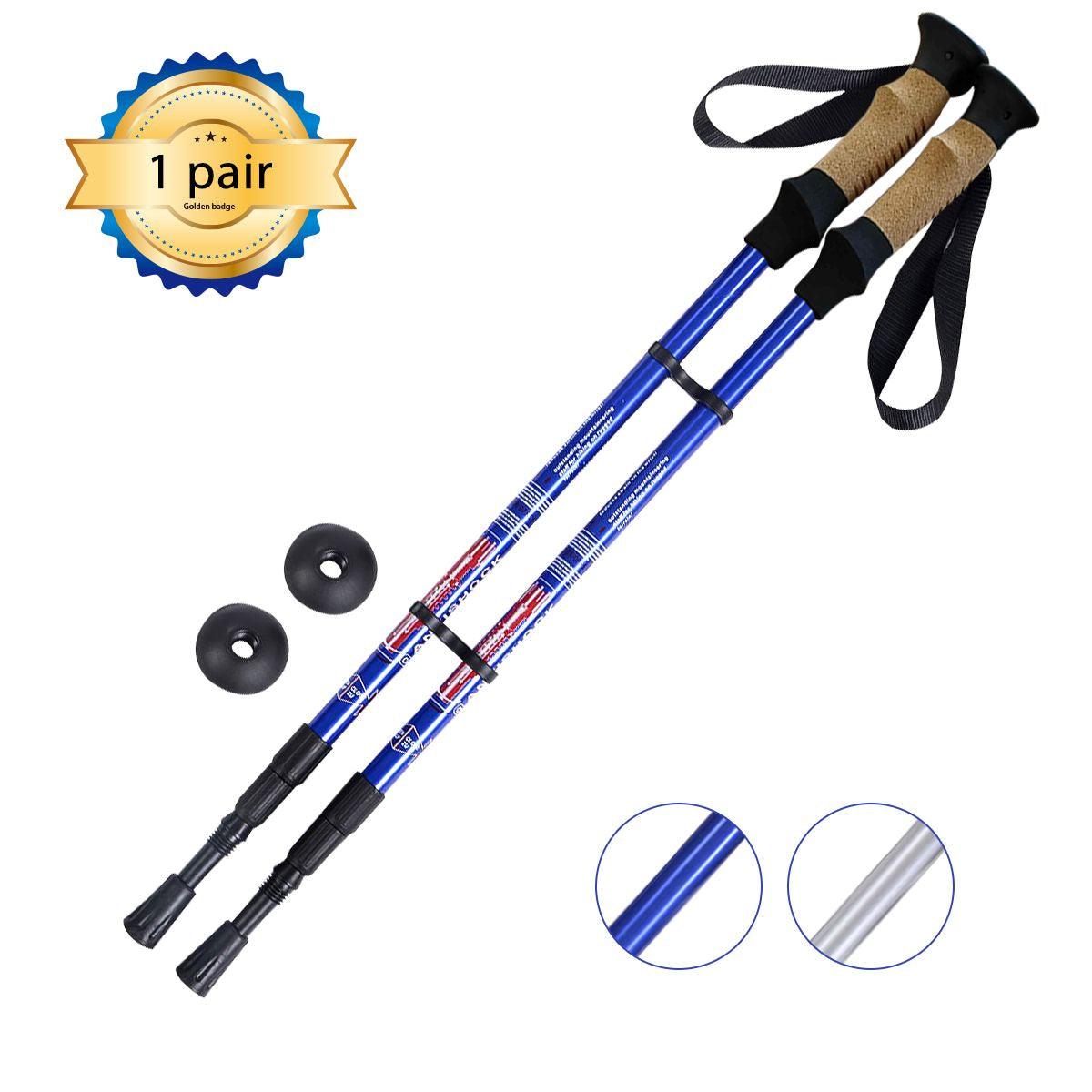 Adjustable Hiking Pole - Telescopic Walking Poles Set 3-Section Anti Shock Trekking Stick Navy trekking - Tophatter Daily Deals