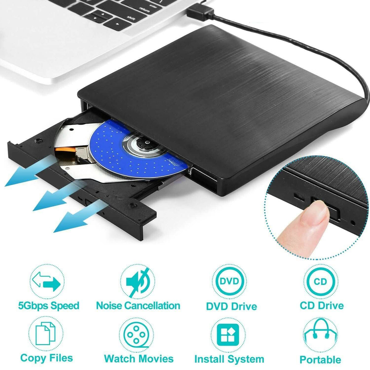 External CD DVD Drive USB 3.0 Slim Computer Accessories - Tophatter Daily Deals