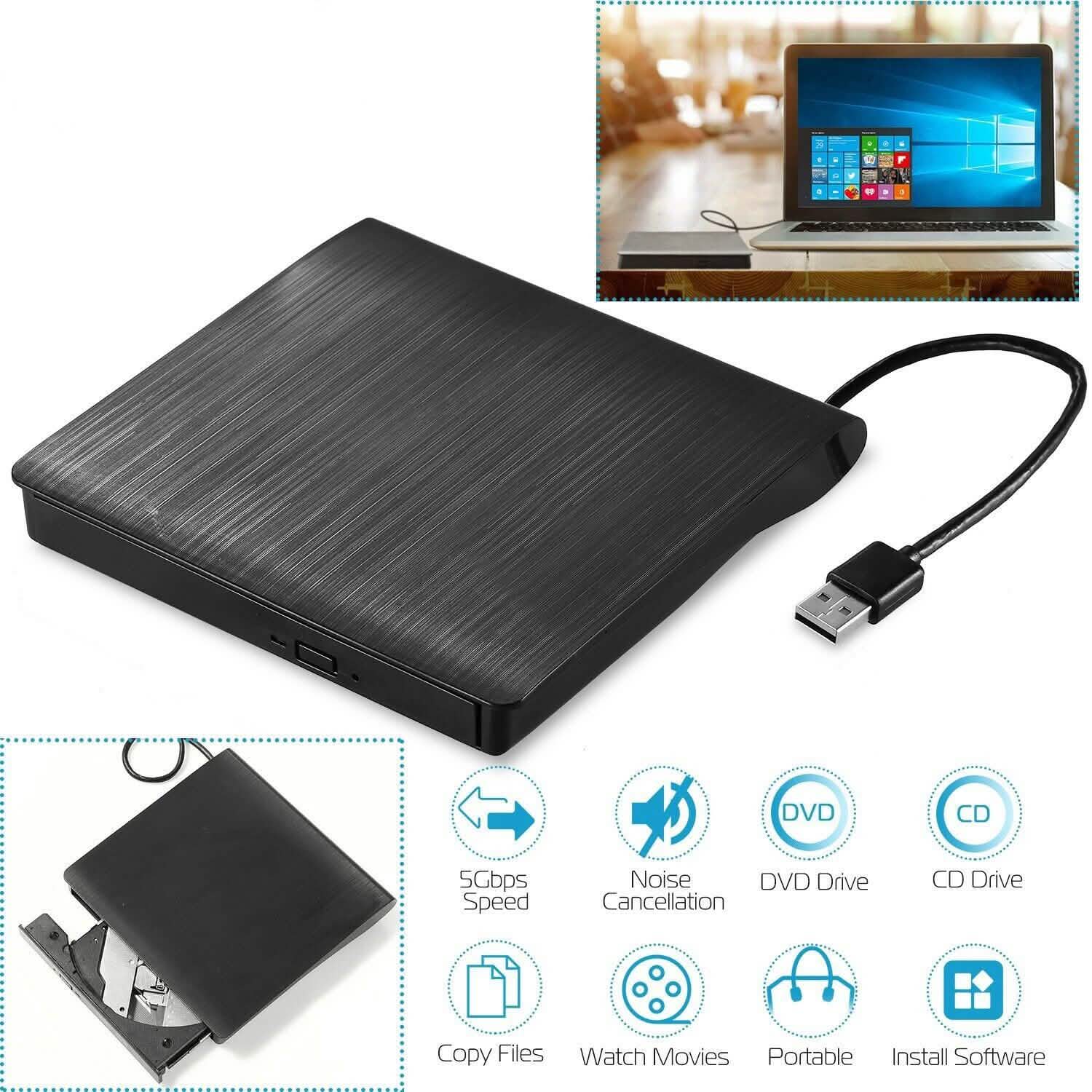 External CD DVD Drive USB 3.0 Slim Computer Accessories - Tophatter Daily Deals