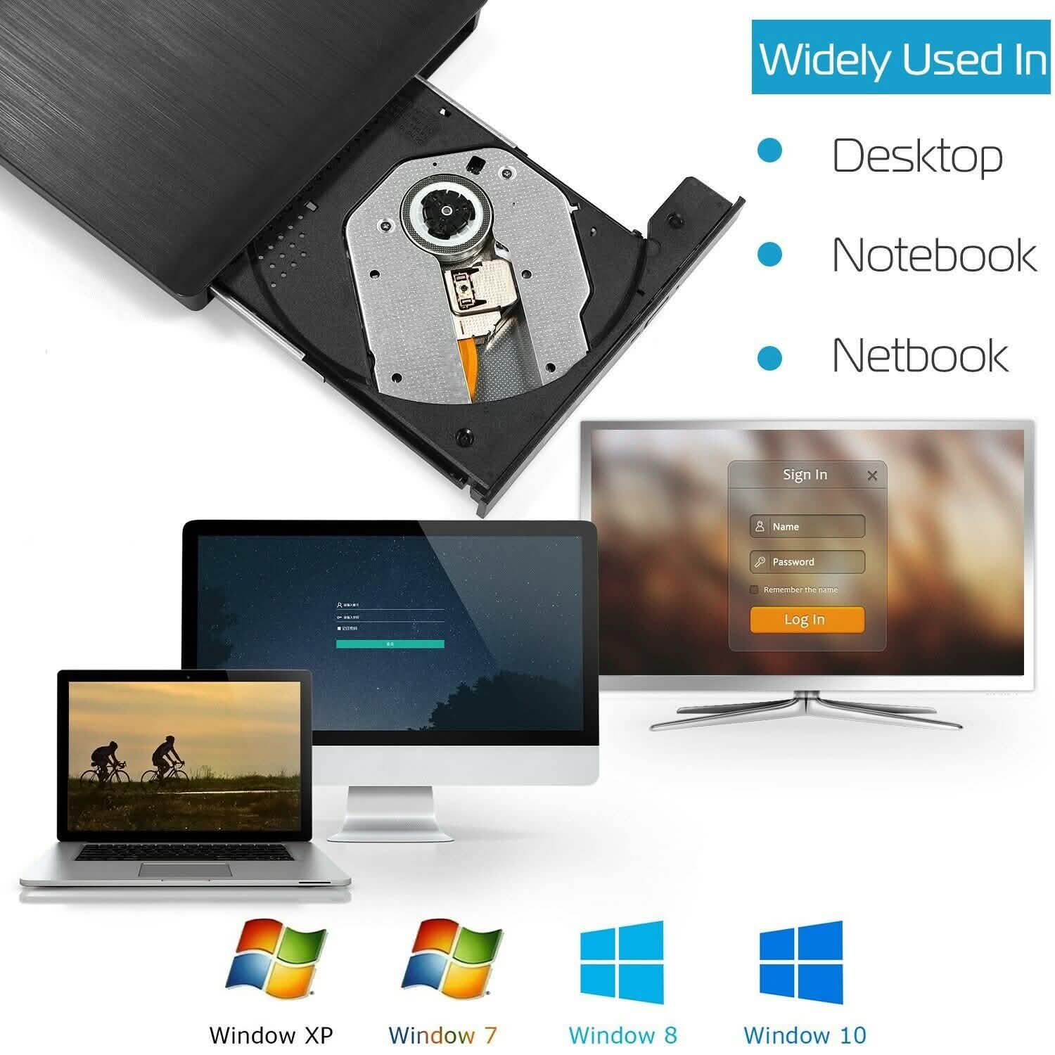 External CD DVD Drive USB 3.0 Slim Computer Accessories - Tophatter Daily Deals
