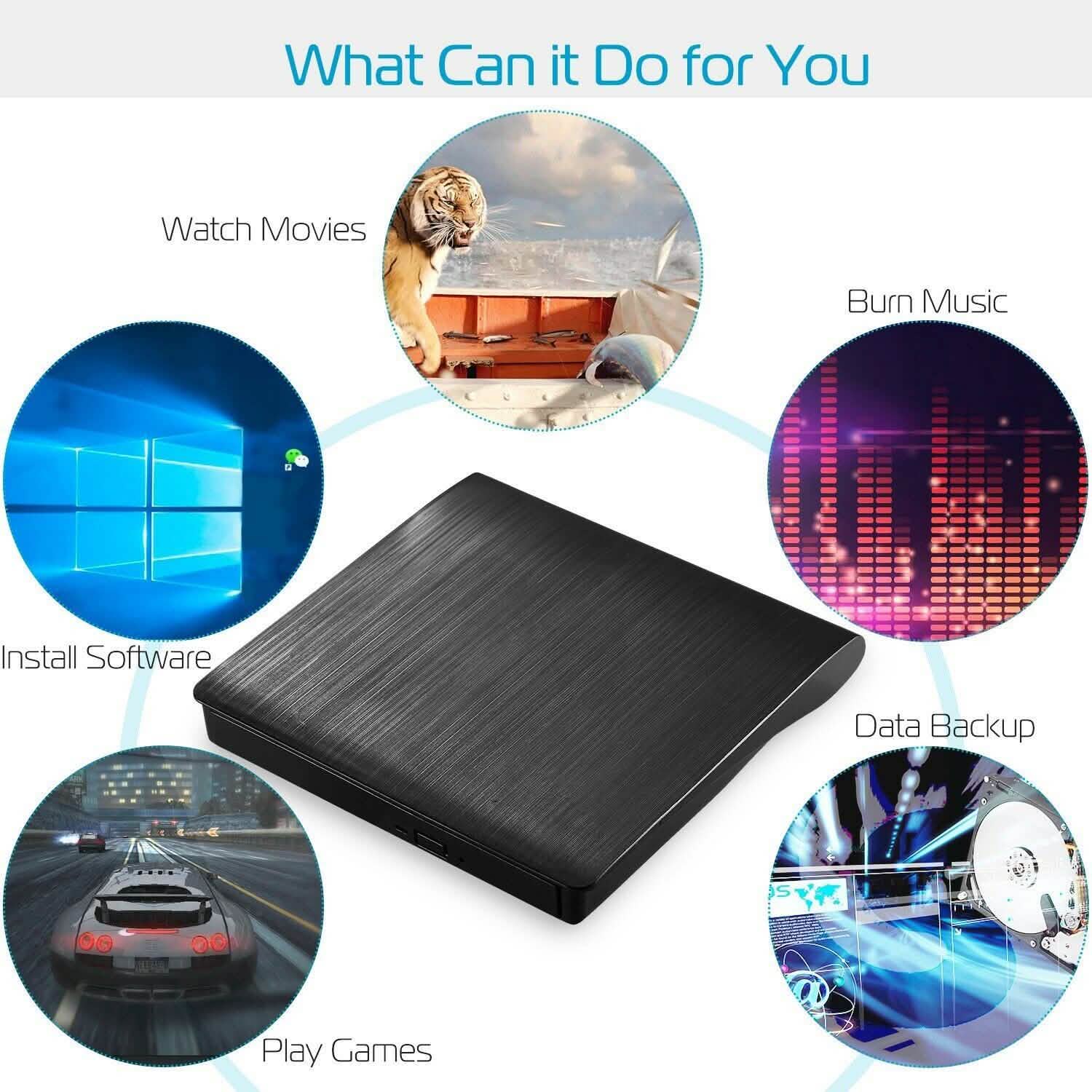 External CD DVD Drive USB 3.0 Slim Computer Accessories - Tophatter Daily Deals