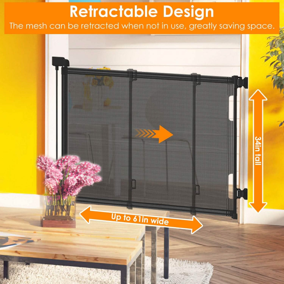 Extra Wide Child Safety Gate Retractable Door Baby Gear - Tophatter Daily Deals