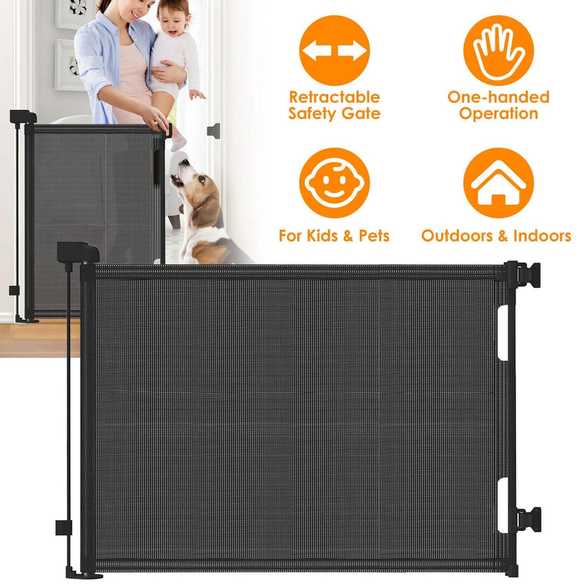Extra Wide Child Safety Gate Retractable Door Baby Gear - Tophatter Daily Deals